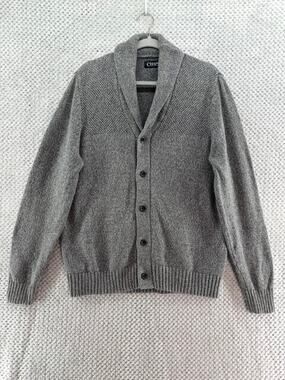 CHAPS Shawl Cardigan Grandpa Sweater Mens M Heather Gray Knit Button Front